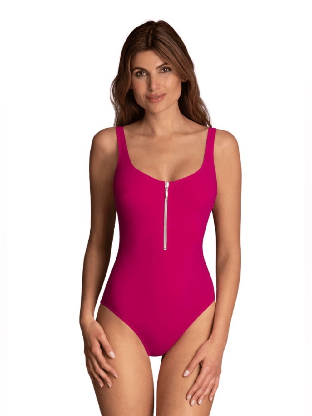 Rosa Faia Swim Elouise one piece Swimsuit Pink Fuchsia zipper textured cup C US8